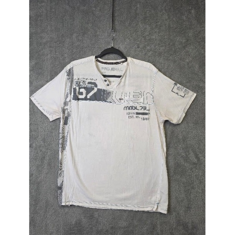 PROJEK RAW Mens Large White‎ Graphic Print Short Sleeve Casual T Shirt